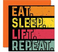 Tarjeta de cumpleaños divertida para ella o él, come, duerme, levanta, repite, tarjetas de feliz cumpleaños para entrenamiento con pesas, regalos para amantes del entrenamiento con pesas, tarjetas de