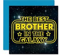 Tarjeta de cumpleaños divertida para hermano, broma fuera de este mundo, estrellas temáticas espaciales y texto amarillo atrevido, perfecta para hermanos amantes de la galaxia, cuadrada de 145 mm