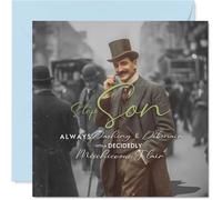 Tarjeta de cumpleaños divertida para hijastro - Charm and Mischief Rolled into One - Vintage Dapper Gent con sombrero de copa - Un guiño descarado al estilo clásico - Cuadrado de 145 mm, sobre