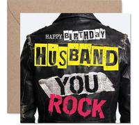 Tarjeta de cumpleaños divertida para marido con diseño de You Rock, gráfico atrevido con guitarra eléctrica y colores vibrantes, cuadrada de 145 mm, sobre incluido
