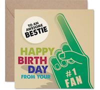 Tarjeta de cumpleaños divertida para mejores amigas, diseño de campeón de dedos de espuma en colores llamativos, cuadrado de 145 mm, sobre incluido