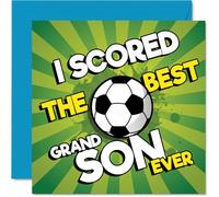 Tarjeta de cumpleaños divertida para nieto, risas dignas de gol, diseño de fútbol con texto en inglés "I Scored the Best Grandson Ever", cuadrada de 145 mm, sobre incluido