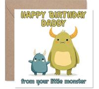 Tarjeta de cumpleaños divertida para papá - de tu pequeño monstruo - Monstruos lindos celebrando en colores brillantes - 145 mm cuadrada, sobre incluido