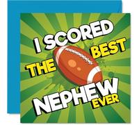 Tarjeta de cumpleaños divertida para sobrino - Scored the Best Nephew Ever - Diseño de fútbol con colores vibrantes - Ambiente de celebración para los fanáticos del deporte - Cuadrado de 145 mm, sobre