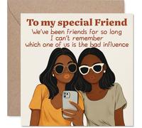 Tarjeta de cumpleaños divertida - ¿Quién es la mala influencia? - Amigos que toman selfies con una cita descarada - Perfecto para reír juntos - Cuadrado de 145 mm, sobre incluido