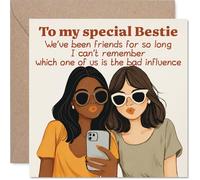 Tarjeta de cumpleaños divertida - ¿Quién es la mala influencia? - Amigos que toman selfies en tonos alegres - perfecta para un compañero en el momento criminal - Cuadrado de 145 mm, sobre incluido
