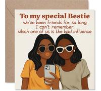 Tarjeta de cumpleaños divertida - ¿Quién es la mala influencia? - Ilustración de selfies con ambiente cálido y descarado - cuadrado de 145 mm, sobre incluido