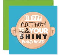 Tarjeta de cumpleaños divertida - risas de corazón - diseño de cabeza calva de dibujos animados con detalles brillantes - perfecta para los desafiados folículos - cuadrado de 145 mm, sobre incluido