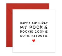 Tarjeta de cumpleaños dulce - "My Pookie Dookie Cookie Cutie Patootie" - Tarjeta romántica para pareja, novio, novia, prometida, BF, GF, Babe, Darling, Hun, Love - corazón simple - Viene con pegatinas