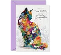 Tarjeta de cumpleaños dulce para nieta, encantadora silueta de gato en