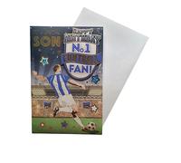 Tarjeta de cumpleaños "Express Yourself" para hijo número 1 con temática azul y blanco, incluye sobre, tarjeta de cumpleaños para fanáticos del fútbol para hijo (FG7519A/04)