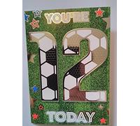 Tarjeta de cumpleaños Express Yourself para niños de 12 años, incluye sobre, diseño de números de fútbol, 19,5 cm x 13,5 cm