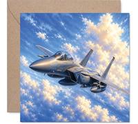Tarjeta de cumpleaños F-15 Eagle - Soaring High on Your Special Day - Ilustración audaz de un jet en cielos azules vívidos - Cuadrado de 145 mm, sobre incluido