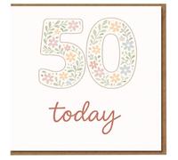 Tarjeta de cumpleaños floral 50 Today, diseño de números de flores pastel, cumpleaños número 50