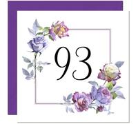 Tarjeta de cumpleaños floral 93 - Tarjeta de cumpleaños elegante con flores moradas para 93 años, noventa y tres y noventa tercios