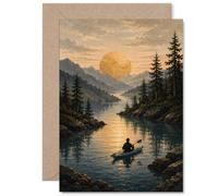Tarjeta de cumpleaños inspiradora - Escape to Calm Waters - Aventura dorada en kayak con escena pacífica de lago de montaña - 5 x 7 pulgadas, sobre incluido