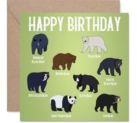 Tarjeta de cumpleaños juguetona - Bear-y Cheerful Vibes - Ilustraciones de oso peculiar sobre un fondo verde vibrante - Seguro que despertará una sonrisa en su gran día - Cuadrado de 145 mm, sobre