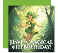 Tarjeta de cumpleaños juguetona - Espolvorea algo de magia - Hada caprichosa en un exuberante bosque verde - Un deseo alegre para un cumpleaños verdaderamente encantador - Cuadrado de 145 mm, sobre