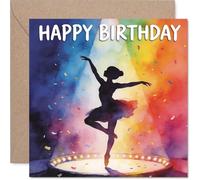 Tarjeta de cumpleaños juguetona - Explosión de color y giros - Bailarina silueta celebrando con estilo - Una elección animada para los amantes del baile - cuadrada de 145 mm, sobre incluido