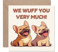Tarjeta de cumpleaños juguetona - Lleno de amor de cachorro - Dos adorables perros de dibujos animados con "We Wuff You Very Much!", Día del Padre - 145 mm cuadrado, sobre incluido