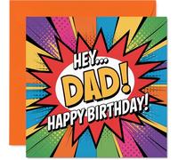 Tarjeta de cumpleaños juguetona para papá - Explosión de energía de cumpleaños - Diseño de explosión cómica con colores llamativos - Cuadrado de 145 mm, sobre incluido