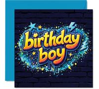 Tarjeta de cumpleaños juguetona - Rebosante de energía de cumpleaños - Bold 'Birthday Boy' en colores vibrantes - Diseño animado para añadir alegría extra - cuadrado de 145 mm, sobre incluido