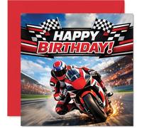 Tarjeta de cumpleaños juguetona - Vibraciones de cumpleaños de acelerador completo - Escena dinámica de carreras de motocicleta roja y negra - perfecta para cualquier persona que ama la velocidad