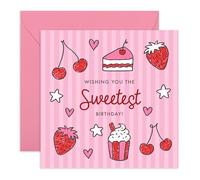 Tarjeta de cumpleaños más dulce - "Wishing You the Sweetest Birthday!" - Pasteles, bayas y cupcakes - Bonito saludo para niñas, damas, hija, hermana, sobrina, mejor amiga - Incluye divertidas