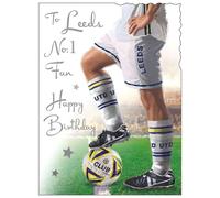 Tarjeta de cumpleaños masculina para él, diseño de fútbol de Leeds, tarjeta general para hombres/niños, fan número 1, acabados especiales e inserto ilustrado hoja - fabricada en el Reino Unido