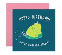 Tarjeta de cumpleaños muy divertida con diseño de rana con texto en inglés "Hoppy Birthday Unfrogettable", regalos para mejor amiga, hermana, mejor amiga, colegas, pedos de fiesta, viene con