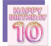 Tarjeta de cumpleaños número 10 para mujeres y hombres, elegante y elegante, tarjetas de feliz cumpleaños para mujer de 10 años, hijo, hija, hermano, hermana, nieto, amigo, 145 mm x 145 mm, tarjetas