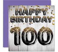 Tarjeta de cumpleaños número 100 para hombres, globos con purpurina negra y dorada, tarjetas de feliz cumpleaños para hombre de 100 años, papá, gran abuelo, abuelo, abuelo, abuelo, 145 mm x 145 mm,