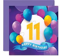 Tarjeta de cumpleaños número 11 para niños y niñas, fiesta de globos, tarjetas de feliz cumpleaños para niños de 11 años, hermano, hermana, hijo, hija, nieto, nieta, primo, tarjetas de felicitación de