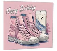 Tarjeta de cumpleaños número 12 para niñas, tarjetas de cumpleaños para hija de 12 años de edad, doce años, duodécimo rosa, hermana, amiga, sobrina, nieta