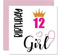 Tarjeta de cumpleaños número 12 para niñas, tarjetas de cumpleaños para niñas de 12 años, hija, hermana, nieta, prima, amiga, sobrina, 145 mm x 145 mm, tarjetas de felicitación de doce cumpleaños
