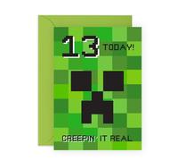 Tarjeta de cumpleaños número 13 inspirada en Minecraft - "Creeping It Real 33.0 cm, regalos para jugadores, niños, hijos, sobrinos, sobrinas, niñas, adolescentes, nietos, vecinos y él, trece años de