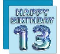 Tarjeta de cumpleaños número 13 para niños, globo de fiesta con purpurina azul, tarjetas de feliz cumpleaños para niños de 13 años, nieto, hijo, hermano, sobrino, 145 mm x 145 mm, 13 tarjetas de