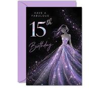 Tarjeta de cumpleaños número 15, estilo brillante para un año de hito