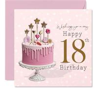 Tarjeta de cumpleaños número 18 de Milestone, eleva un vaso a 18, pastel de goteo rosa con corazones brillantes y estrellas doradas, la tarjeta de celebración definitiva de hitos - Cuadrado de 145 mm