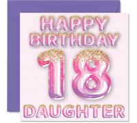 Tarjeta de cumpleaños número 18 para hija, globos de purpurina rosa y morada, tarjetas de feliz cumpleaños para hija de 18 años de parte de mamá, papá, padres, tarjetas de felicitación de cumpleaños