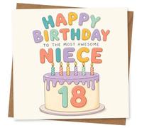 Tarjeta de cumpleaños número 18 para sobrina - Feliz cumpleaños a la sobrina más impresionante con pastel colorido y velas