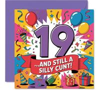 Tarjeta de cumpleaños número 19 con texto en inglés "Still a Total Rascal at 19 - Humor multicolor atrevido con un ambiente de celebración lúdico - Garantizado para reírse - Cuadrado de 145 mm, sobre