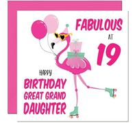 Tarjeta de cumpleaños número 19 para bisnieta, fabuloso flamenco, bonita tarjeta de cumpleaños para nieta de 19 años, adolescentes de diecinueve y diecinueve años
