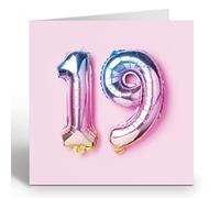 Tarjeta de cumpleaños número 19 para niña, tarjeta de 19 aniversario, tarjeta de cumpleaños para una niña de 19 años, globos de aluminio arcoíris Ruby Ashley®