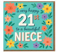 Tarjeta de cumpleaños número 21 para sobrina, diseño floral colorido, "a very happy 21st to a beautiful NIECE"
