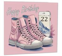 Tarjeta de cumpleaños número 22 para mujeres, tarjetas de cumpleaños para niñas para hija de 22 años, veintidós años, veintidós años, rosa, adolescente, hermana, amiga, sobrina, nieta