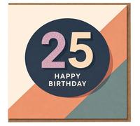 Tarjeta de cumpleaños número 25, diseño geométrico moderno de bloques de color con texto en negrita de 25 años y feliz cumpleaños, tarjeta de veinticinco años para él o ella