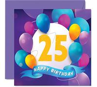 Tarjeta de cumpleaños número 25 para hombres y mujeres, fiesta de globos, tarjetas de feliz cumpleaños para hombre de 25 años, mujer, hermano, hermana, hijo, hija, tía, tío, amigo, primo, 145 mm,