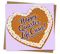 Tarjeta de cumpleaños número 25, tarjeta de crisis Happy Quarter Life, divertida forma de corazón estilo galleta para amigos, hijas, hermanas o adultos que cumplen 25 años