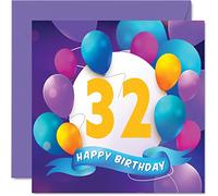 Tarjeta de cumpleaños número 32 para hombres y mujeres, fiesta de globos, tarjetas de feliz cumpleaños para hombre de 32 años, mujer, hermano, hermana, mamá, papá, tía, tío, mejor amigo, primo, 145